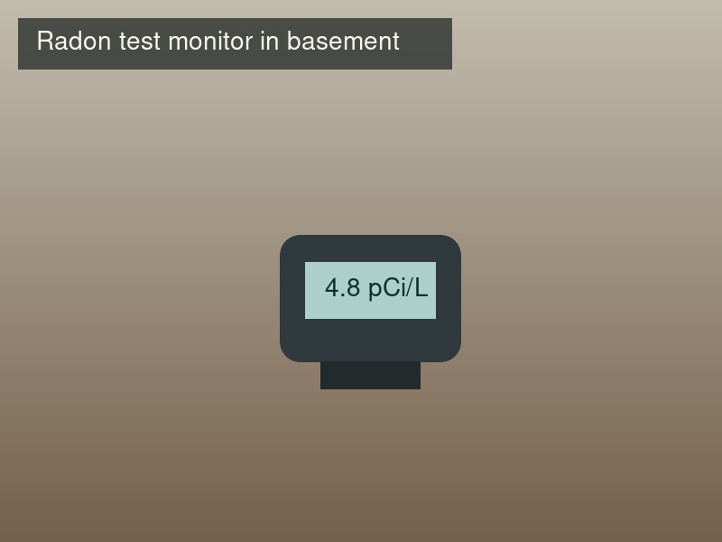 A continuous radon monitor sitting on a shelf in a basement room, placed away from windows and vents during a 48-hour test